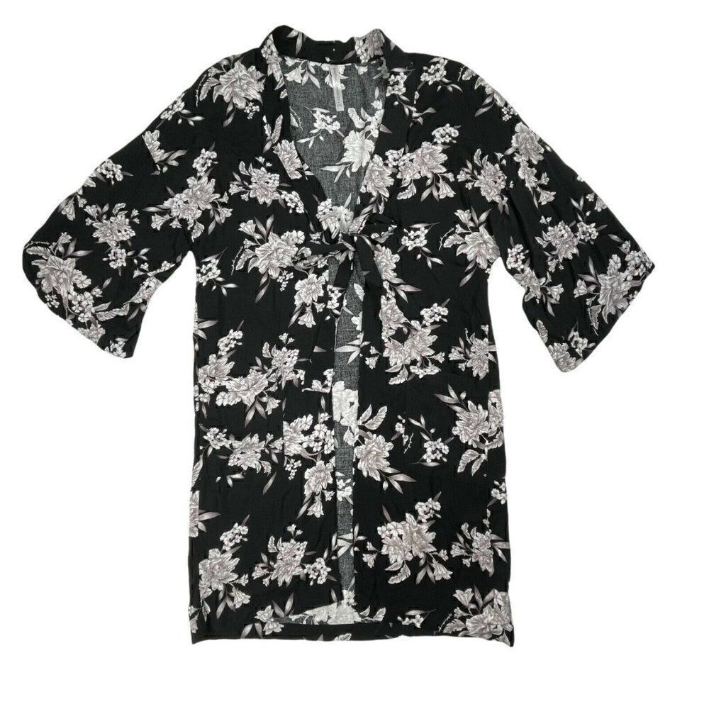 Spiritual Gangster Black Floral Kimono Tie Duster/Robe - Picture 3 of 10